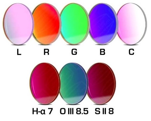 Set Completo di Filtri LRGBC + H-alpha (banda 7nm) , OIII (banda 8.5nm) ed SII (banda 8nm), da 50.4mm, per riprese CCD, non montati in cella. Spessore vetro 3mm Set Completo di Filtri LRGBC + H-alpha (banda 7nm) , OIII (banda 8.5nm) ed SII (banda 8nm), da 50.4mm, per riprese CCD, non montati in cella. Spessore vetro 3mm