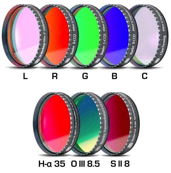 Set Completo di Filtri LRGBC + H-alpha (banda 35nm) , OIII (banda 8.5nm) ed SII (banda 8nm), da 2" (50.8mm), per riprese CCD, con celle a basso profilo. Spessore vetro 2mm Set Completo di Filtri LRGBC + H-alpha (banda 35nm) , OIII (banda 8.5nm) ed SII (banda 8nm), da 2" (50.8mm), per riprese CCD, con celle a basso profilo. Spessore vetro 2mm