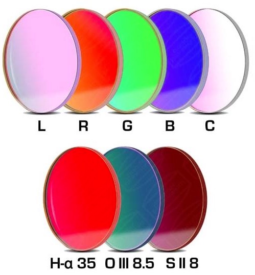Set Completo di Filtri LRGBC + H-alpha (banda 35nm) , OIII (banda 8.5nm) ed SII (banda 8nm), da 50.4mm, per riprese CCD, non montati in cella. Spessore vetro 3mm Set Completo di Filtri LRGBC + H-alpha (banda 35nm) , OIII (banda 8.5nm) ed SII (banda 8nm), da 50.4mm, per riprese CCD, non montati in cella. Spessore vetro 3mm