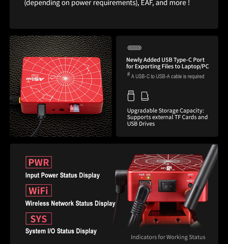  Asi Air Plus  32 GB  è un dispositivo Wifi che permette di controllare tutte le camere ASI Usb 3.0 direttamente con Tabelt, Smartphone e IPad 