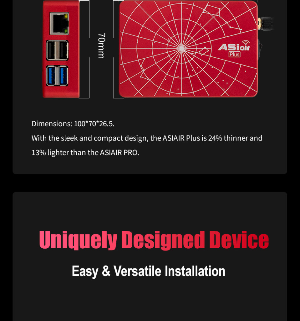  Asi Air Plus è un dispositivo Wifi che permette di controllare tutte le camere ASI Usb 3.0 direttamente con Tabelt, Smartphone e IPad 