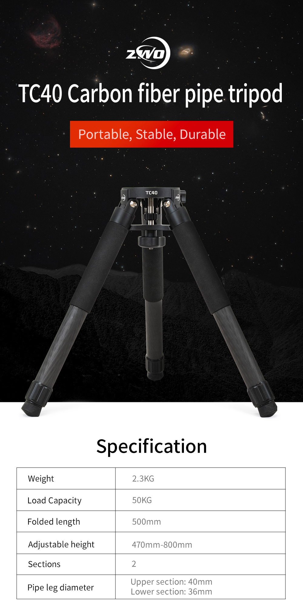    ZWO AM5 Harmonic Equatorial Mount con treppiede ZWO TC40 Carbon fiber    