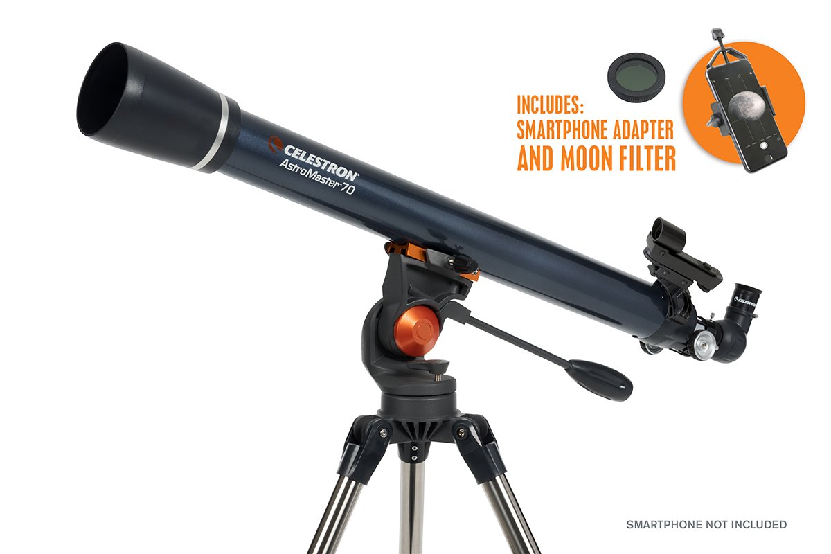  Telescopio Rifrattore Astromaster da 70mm e montatura altazimutale - Inclusi un filtro lunare e un adattatore smartphone 