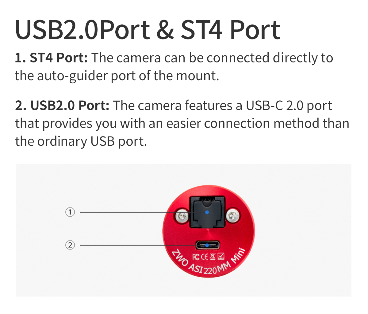  ASI 220 MM Mono Mini - camera USB 2.0 per guida planetaria e imaging 