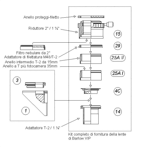  Lente di Barlow VIP 2x diametro 31.8 mm MC per osservazioni ad alti ingrandimenti e imaging planetario - (composta da parti T-2 smontabili) 