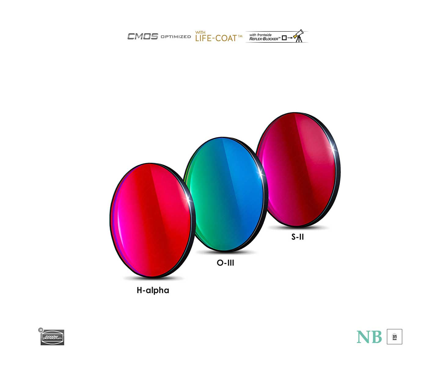  Baader 50,4mm ( non montati in cella ) Narrowband Set filtri - H-Alpha, O-III, S-II da 6.5 nm 