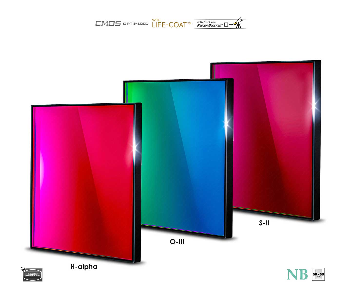  Baader 65x65mm Narrowband Set filtri - H-Alpha, O-III, S-II da 6.5 nm - CMOS optimized 