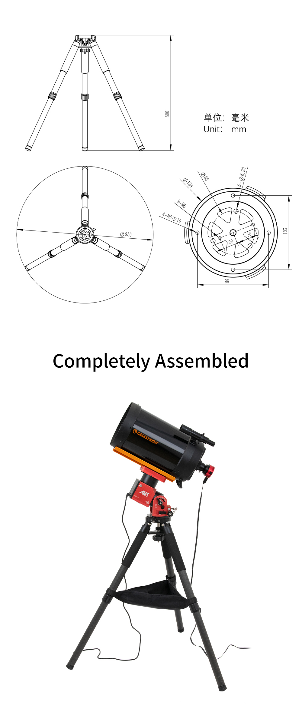  Treppiede in carbonio TC40 ZWO per montature AM3 e AM5 