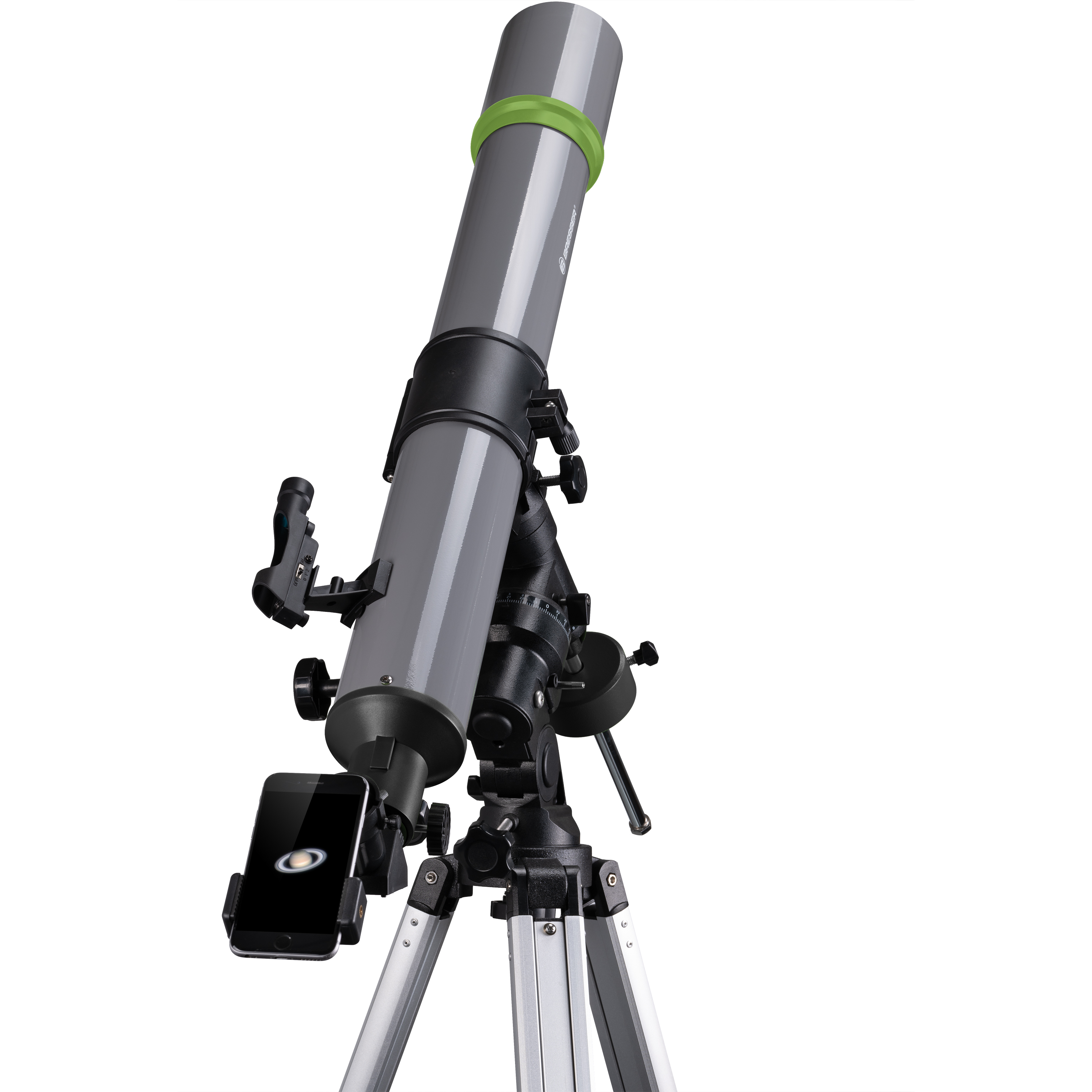  Telescopio rifrattore 90/900 su montatura Eq3 completo di adattatore per smartphone e accessori 