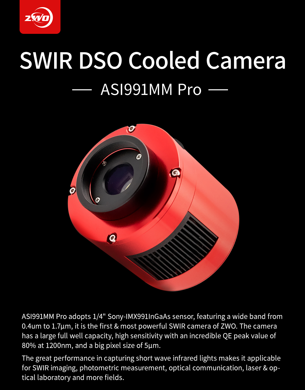     ZWO Mono Cooled Astro Camera ASI 991 MM Pro Sensore IMX991    