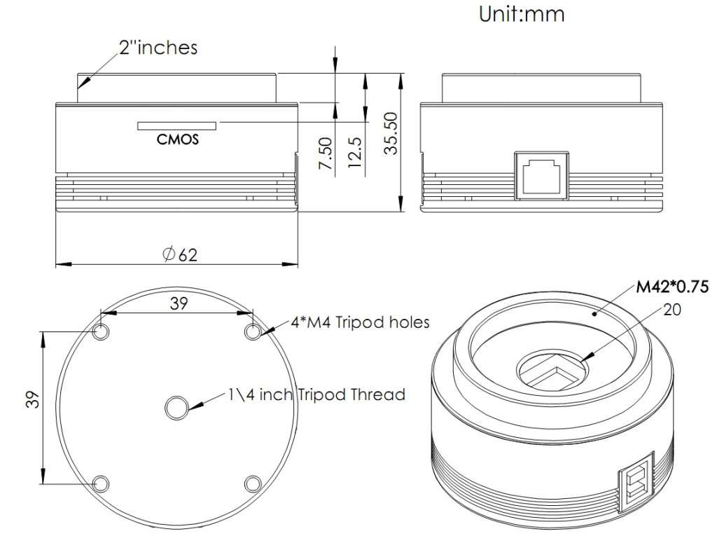 ZW Optical ASI 178 MC USB3.0 schema tecnico backfocus