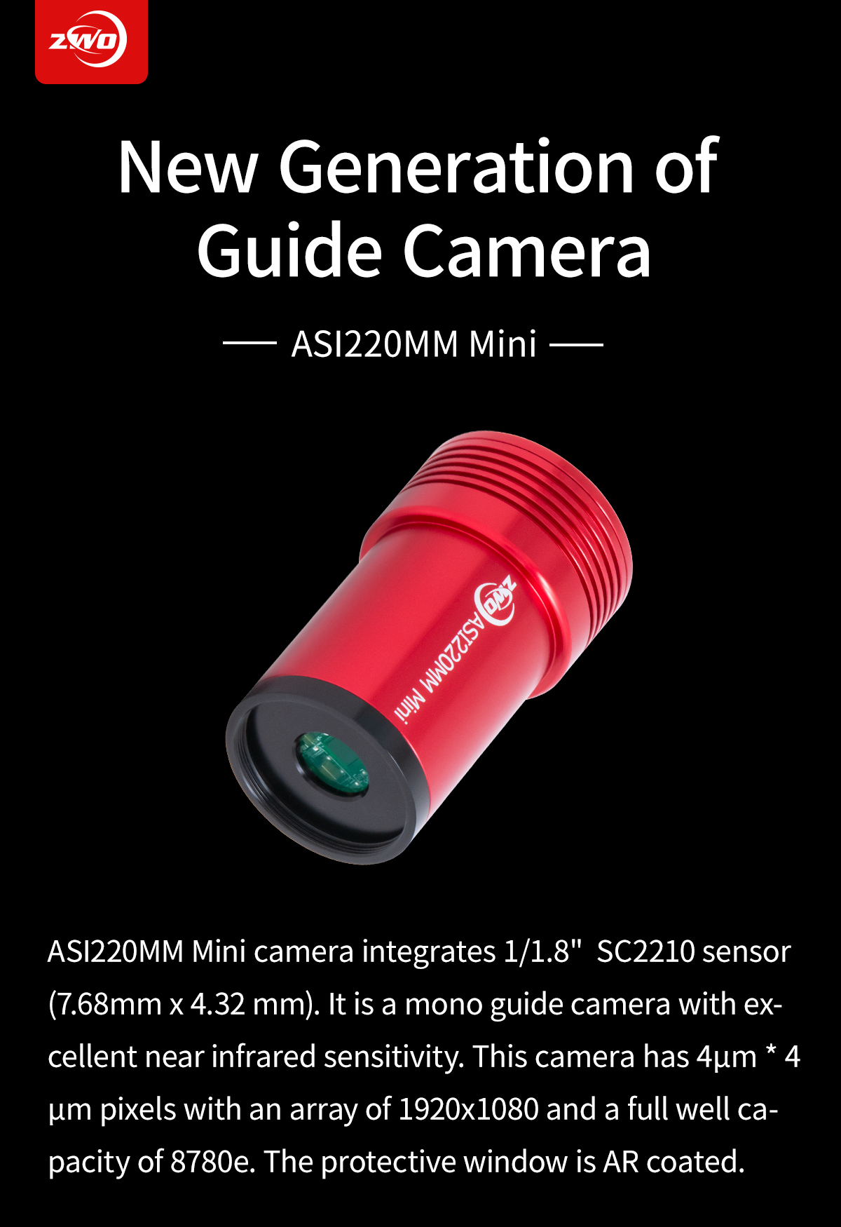  ASI 220 MM Mono Mini - camera USB 2.0 per guida planetaria e imaging 