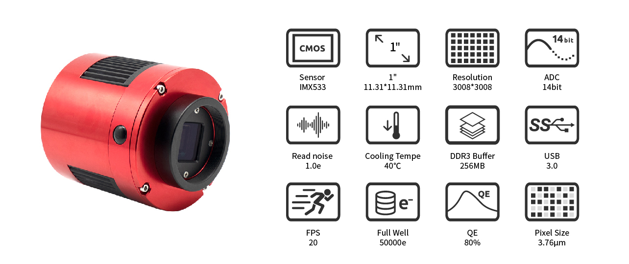     ZWO Color Cooled Astro Camera ASI 533MC Pro Sensore D=16mm
