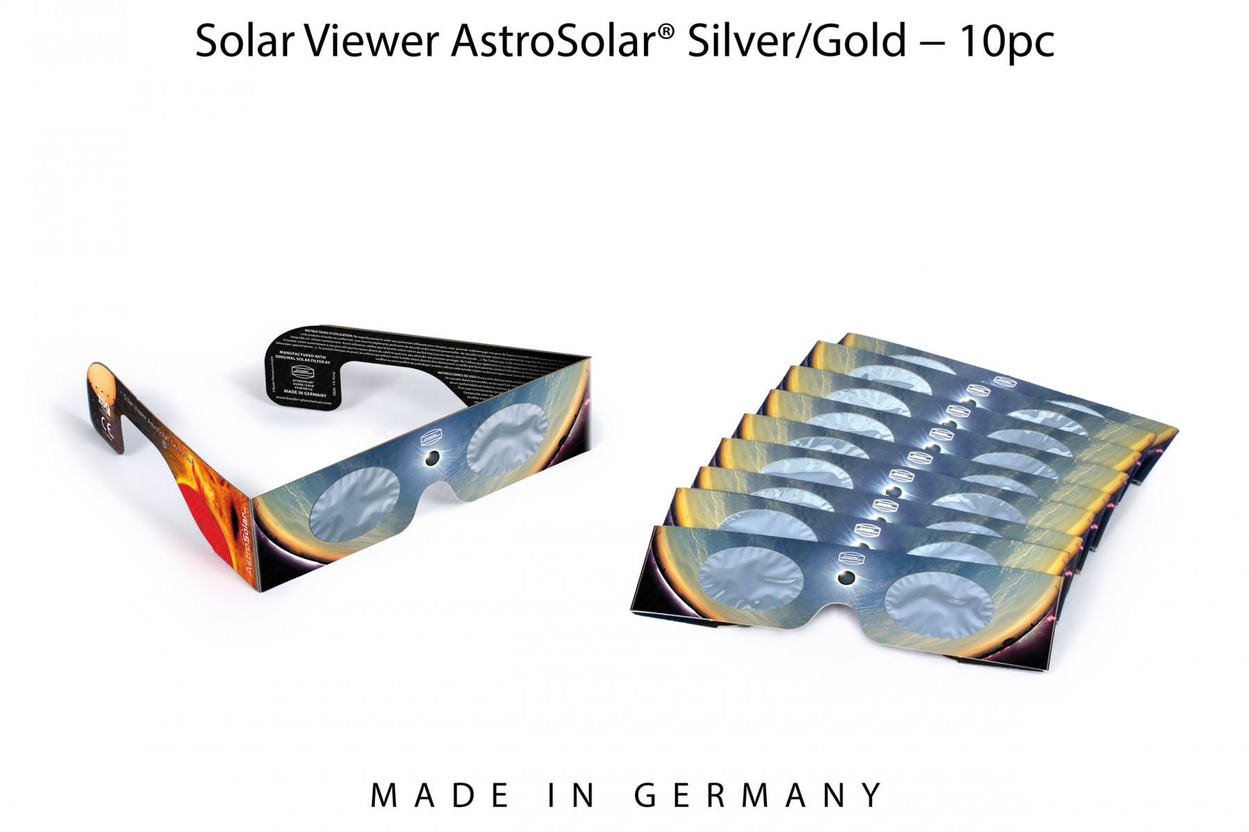  Occhialino per eclisse - Kit 10 pezzi Occhialino Solar Viewer AstroSolar Silver/Gold - densità 5,0 