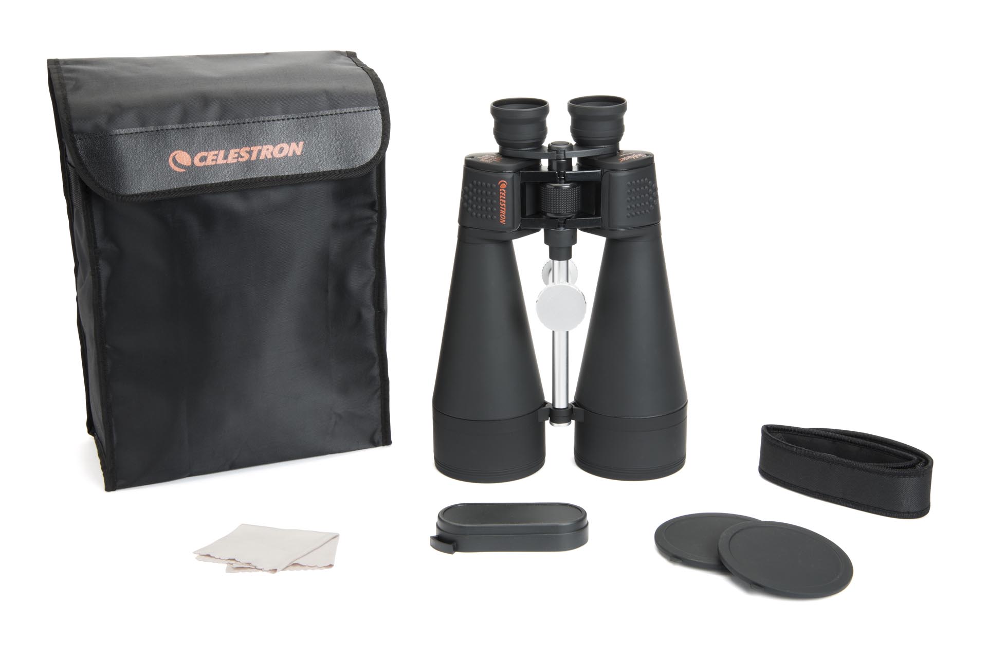 Binocolo gigante Celestron SkyMaster 20×80 con corpo impermeabile rivestito, ottiche acromatiche con trattamento multistrato e rivestimento di fase ed un pratico sistema di fissaggio a treppiede ad asta centrale integrato nel corpo del binocolo. Binocolo gigante Celestron SkyMaster 20×80 con corpo impermeabile rivestito, ottiche acromatiche con trattamento multistrato e rivestimento di fase ed un pratico sistema di fissaggio a treppiede ad asta centrale integrato nel corpo del binocolo.
