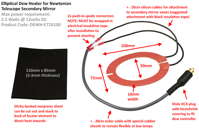  DewZapper Dew Heater for Newtonian Secondary Mirror 72 x 100mm Elliptical Split type [EN]
 
  