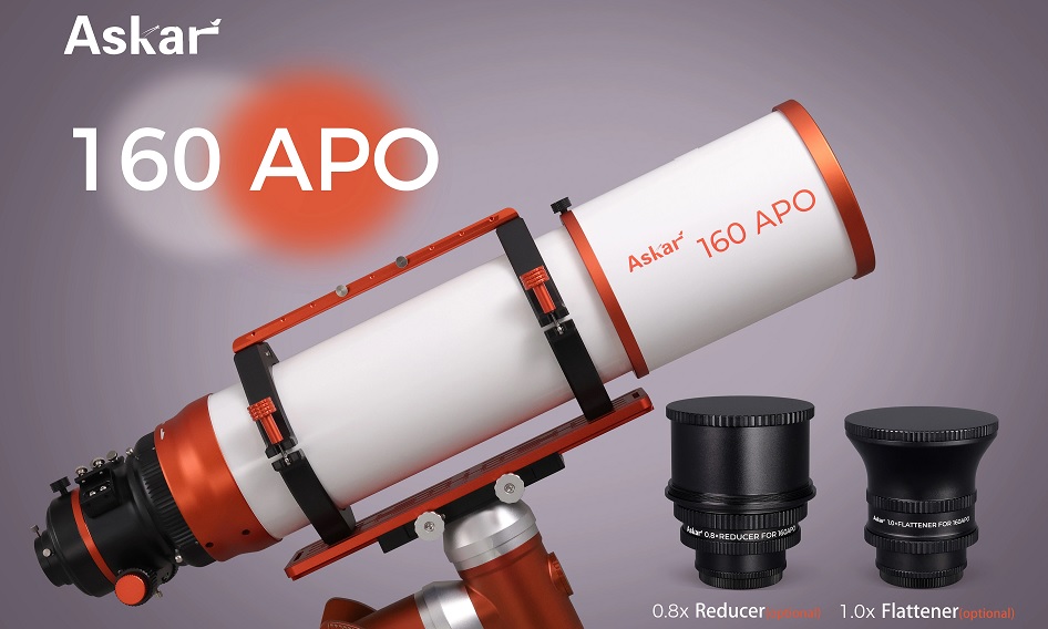  Flattener 1x dedicato all'Askar 160APO, con schema tripletto, copertura full-frame 44 mm e back focus di 55 mm. 