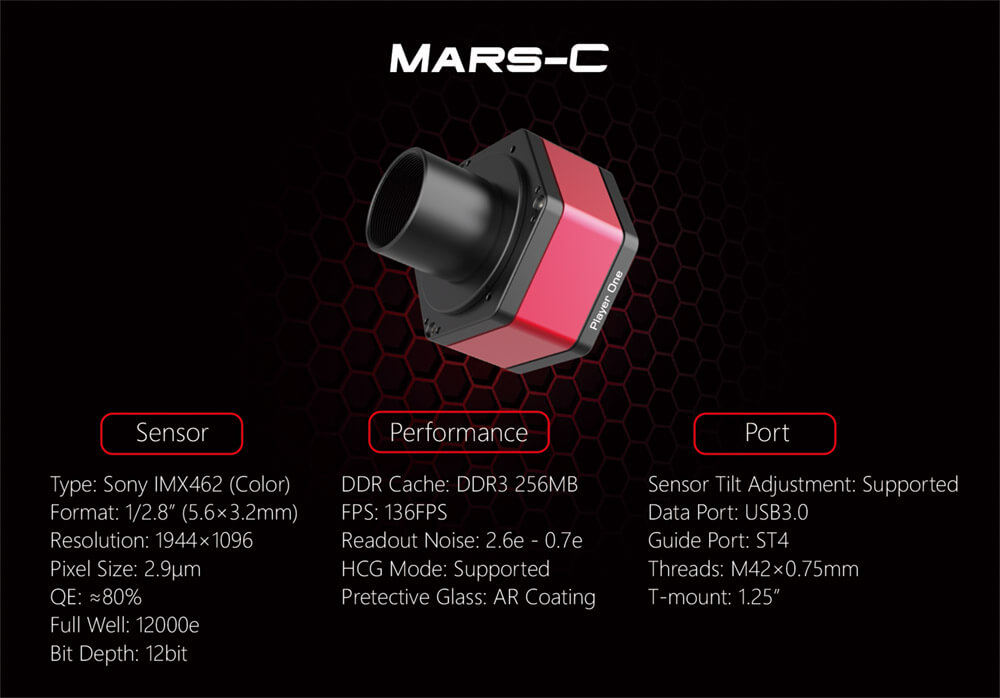  Camera MARS-C Color Camera Player One Sensore da 1/2.8" CMOS Pixel 2.9x2.9
