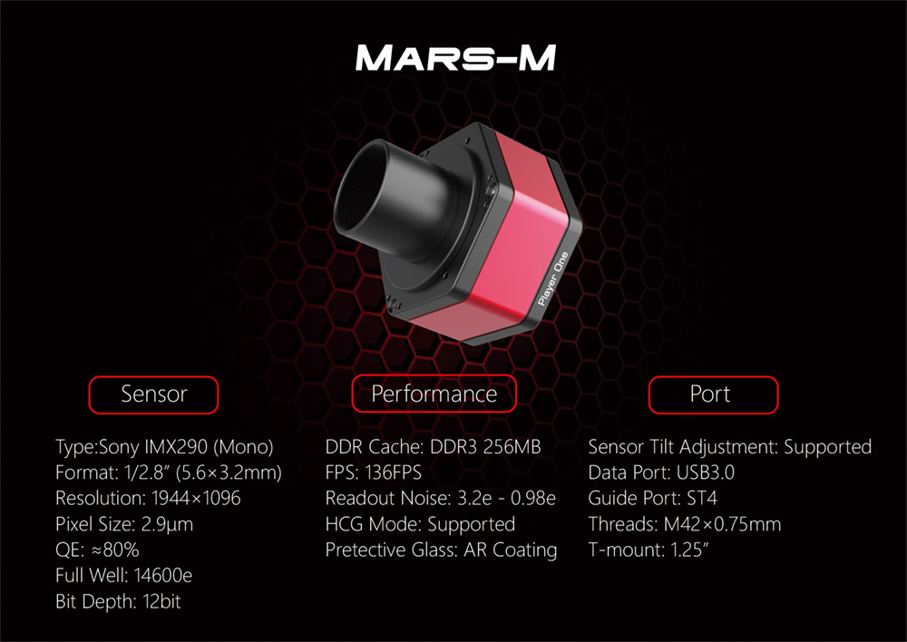  Camera MARS-M Mono Camera Player One Sensore da 1/2.8" CMOS Pixel 2.9x2.9
