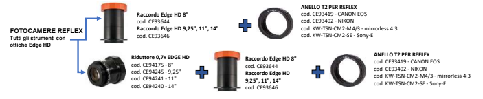  Raccordo fotografico T-Adapter per  EdgeHD 925/1100/1400, per reflex 
 
  