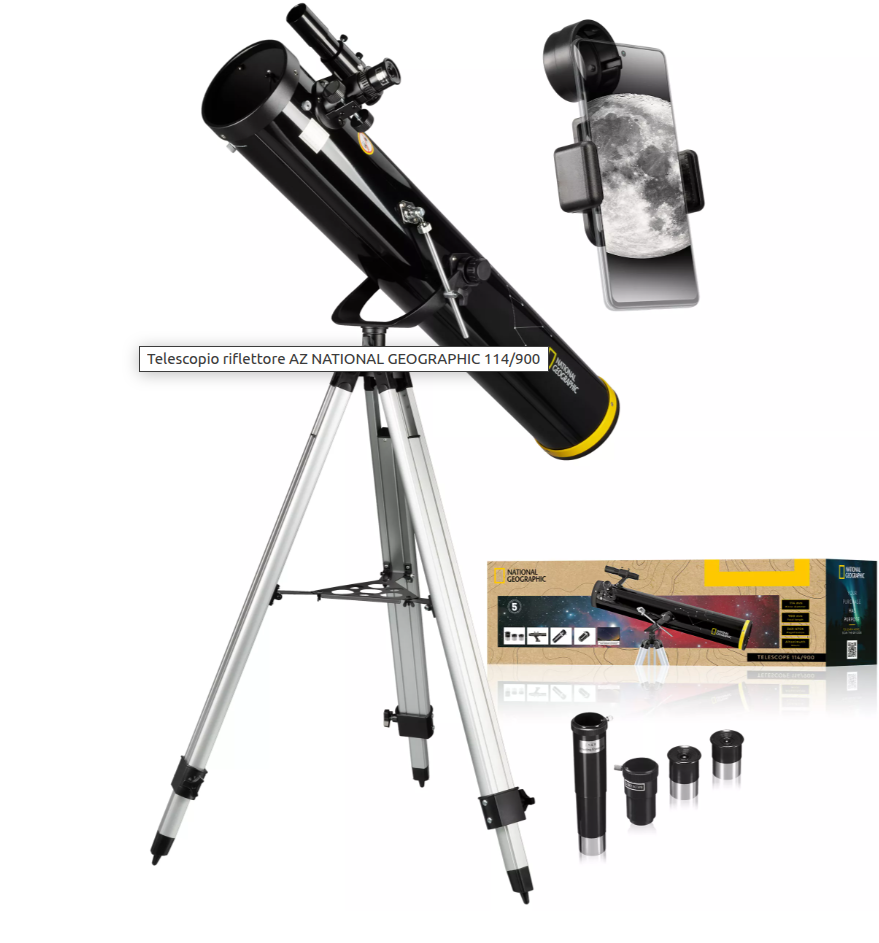   Il telescopio riflettore NATIONAL GEOGRAPHIC 114/900 AZ è un telescopio ideale per i principianti, che offre tante possibilità di esplorare il nostro sistema solare  