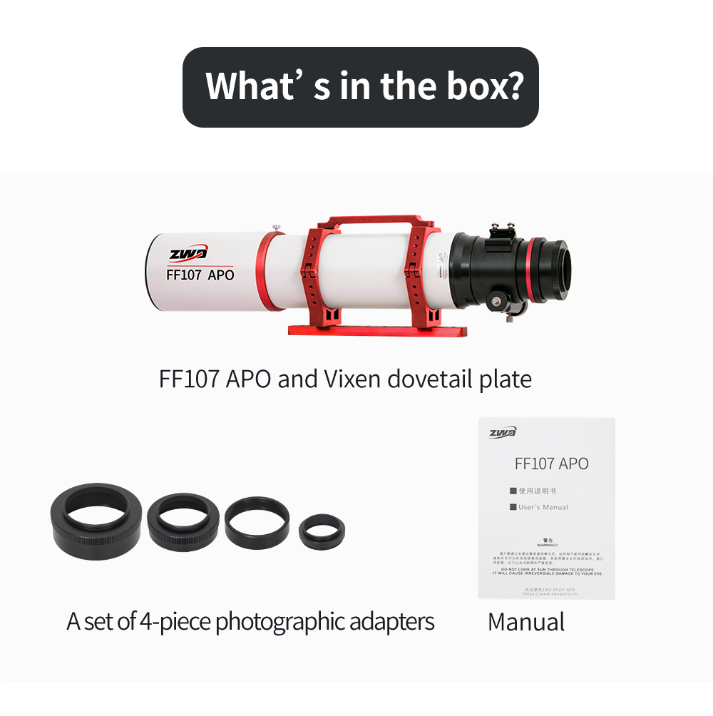  The FF107 is a transportable APO refractor for astrophotography with corrected field of view up to full frame sensor and for observation up to the highest magnification range. [EN] 