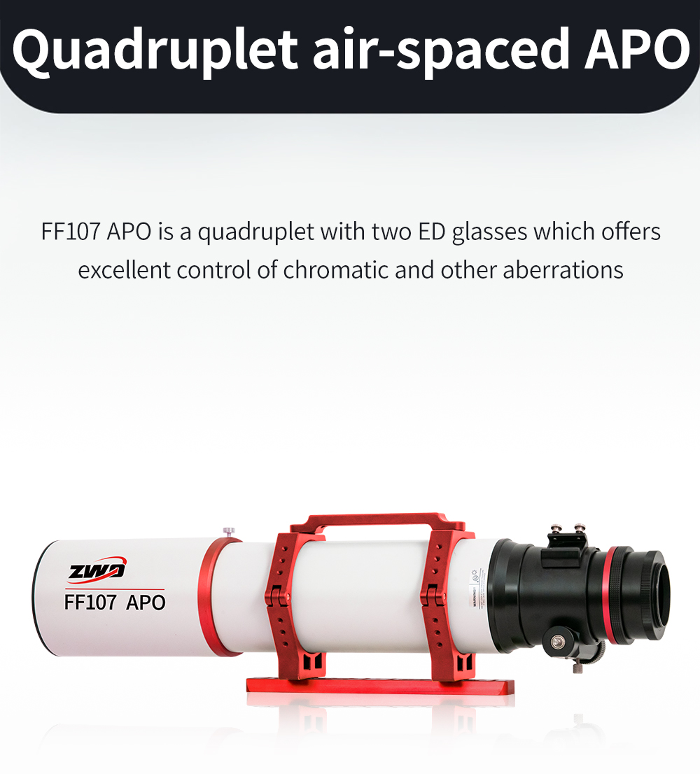  The FF107 is a transportable APO refractor for astrophotography with corrected field of view up to full frame sensor and for observation up to the highest magnification range. [EN] 