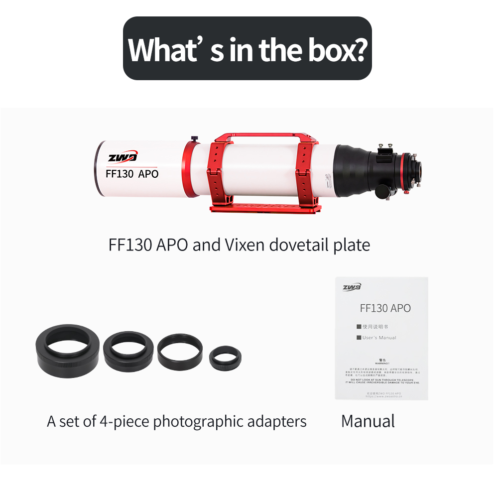  This long focal ratio flatfield apochromat support 60 mm image circle and does not need calculations for backfocus. If the image is sharp, the field is flat. [EN] 