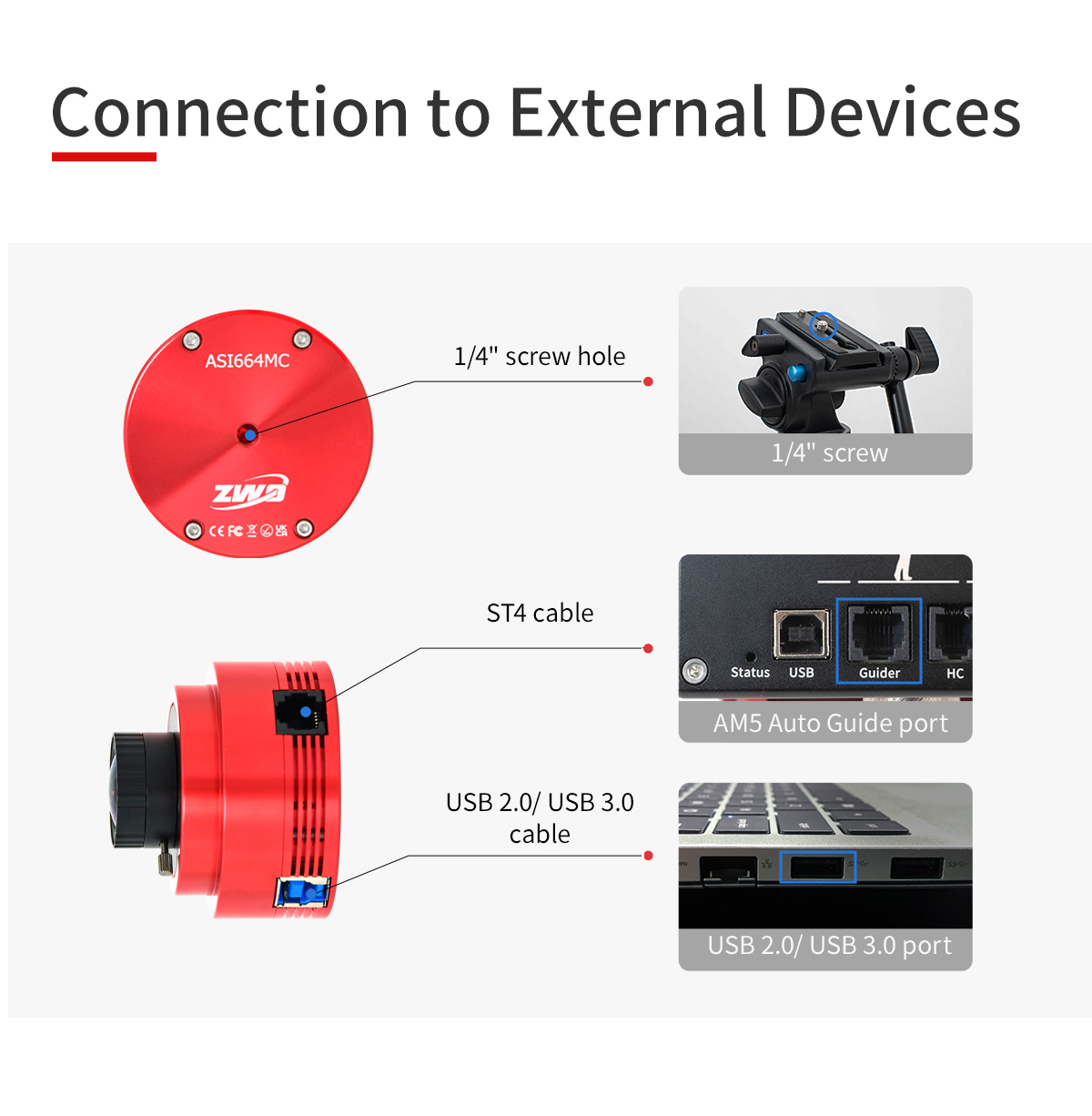   ZWO ASI664MC USB3.0 Colour Astro Camera - Sensore  IMX664   