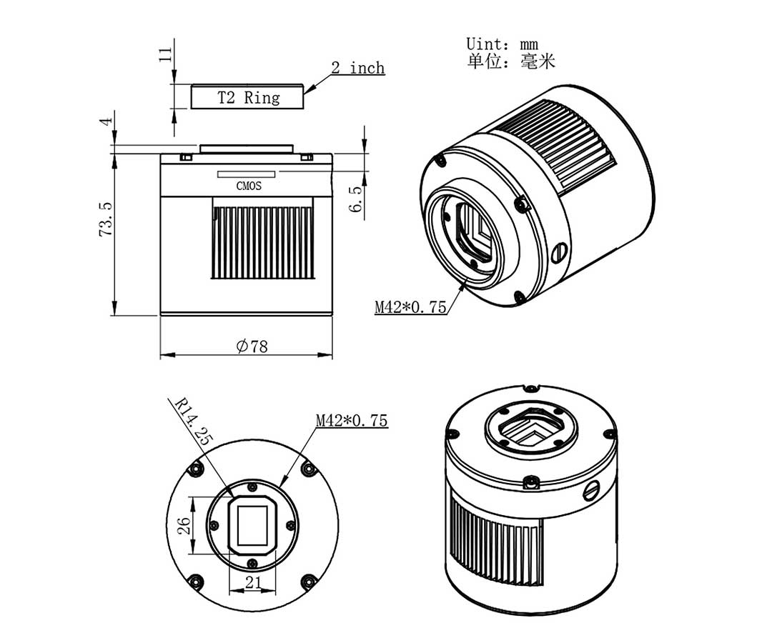     ZWO Color Cooled Astro Camera ASI 533MC Pro Sensore D=16mm
