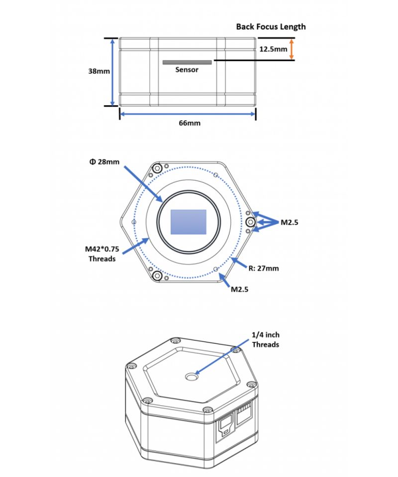   Camera Player One Astronomy Saturn-M SQR USB3.0 Mono (IMX533)  