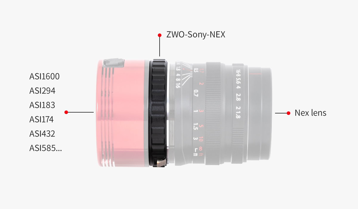  ZWO Adattatore Sony NEX per fotocamere ASI come ASI1600, ASI294, ASI183, ASI174, ASI432 e ASI585 