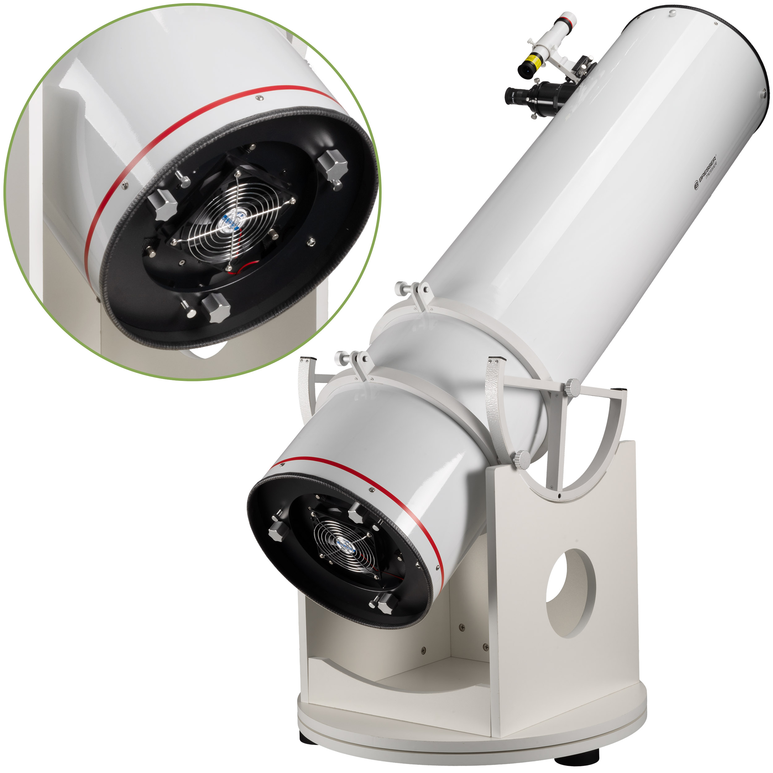   Telescopio Dobson luminoso con un grande specchio principale parabolico di 305 mm, fuocheggiatore HEX da 2,5" e tubo telescopico molto leggero in GFK  