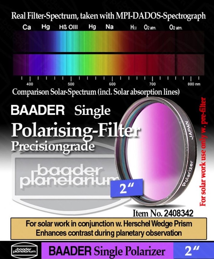  Filtro polarizzatore da 2" (50,8mm) - NON usare senza filtro frontale montato davanti al tubo ottico per osservazione solare 