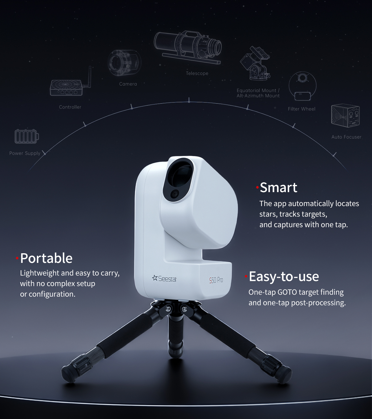  Il telescopio intelligente tutto-in-uno per l'astrofotografia, l'osservazione e l'esplorazione del cielo. 