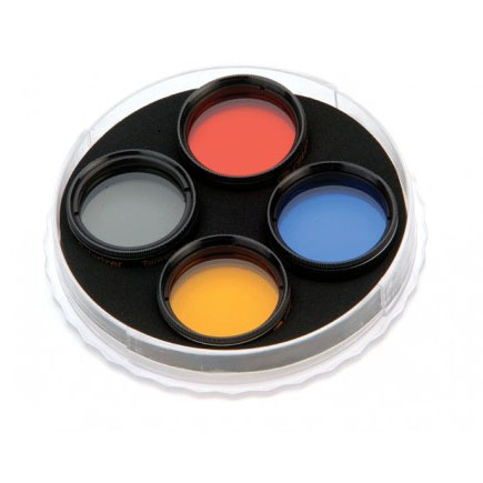  Kit di 4 filtri colorati da 31,8mm per pianeti e Luna. Filtro Arancio, Blu chiaro, Giallo e ND96 neutro. 