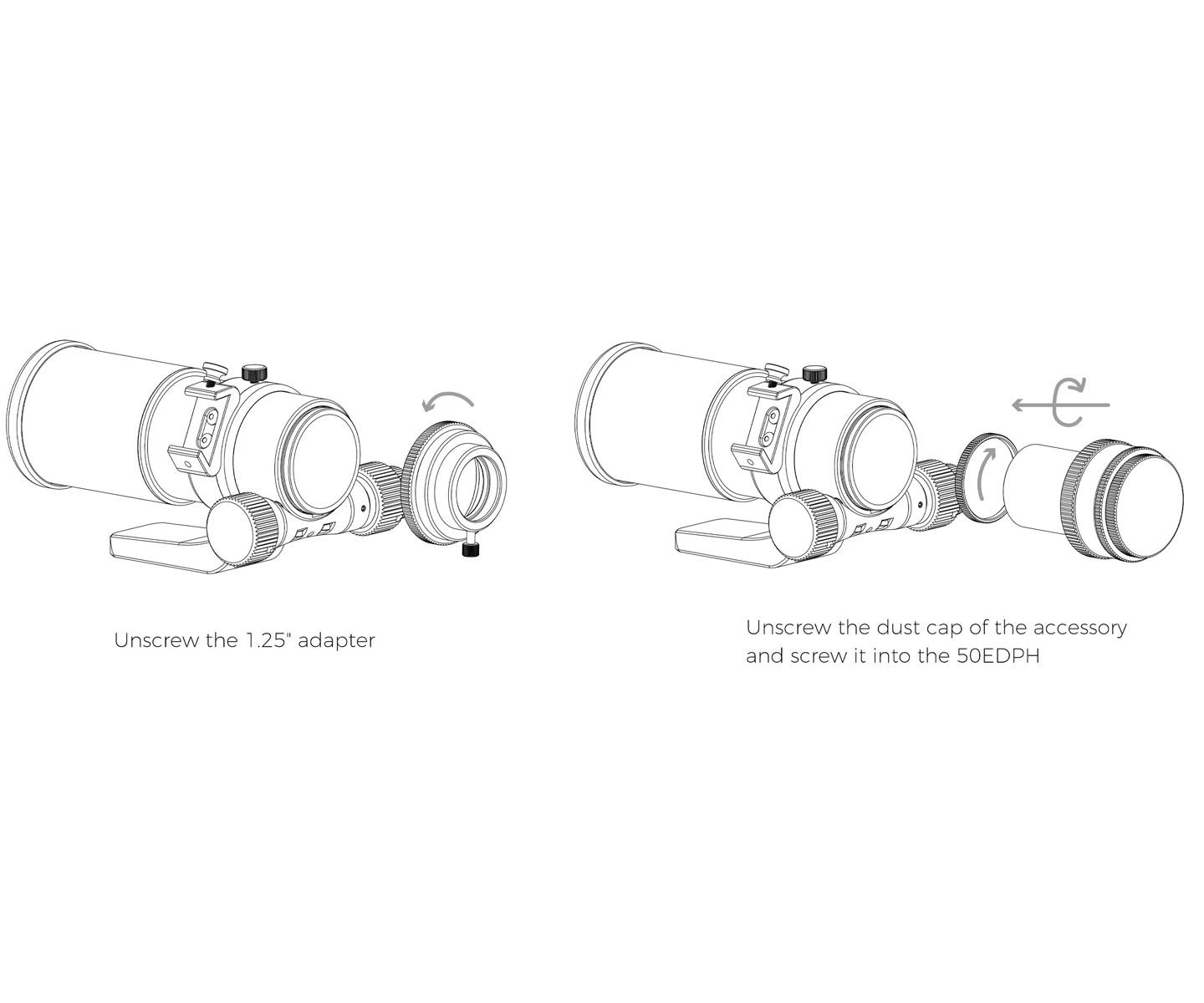  With the reducer, the focal ratio of the 50EDPH can be improved to f/4.6 and the focal length reduced to 230 mm - the first choice for deep-sky astrophotography. [EN] 