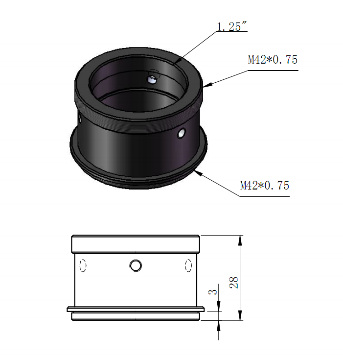  Supporto T2 (filettatura maschio M42 x 0,75) a 1,25″ (filettatura femmina) 