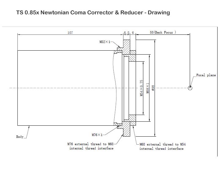  4-element coma corrector and 0.85x focal reducer for Newtonian telescopes with 3" focuser [EN] 