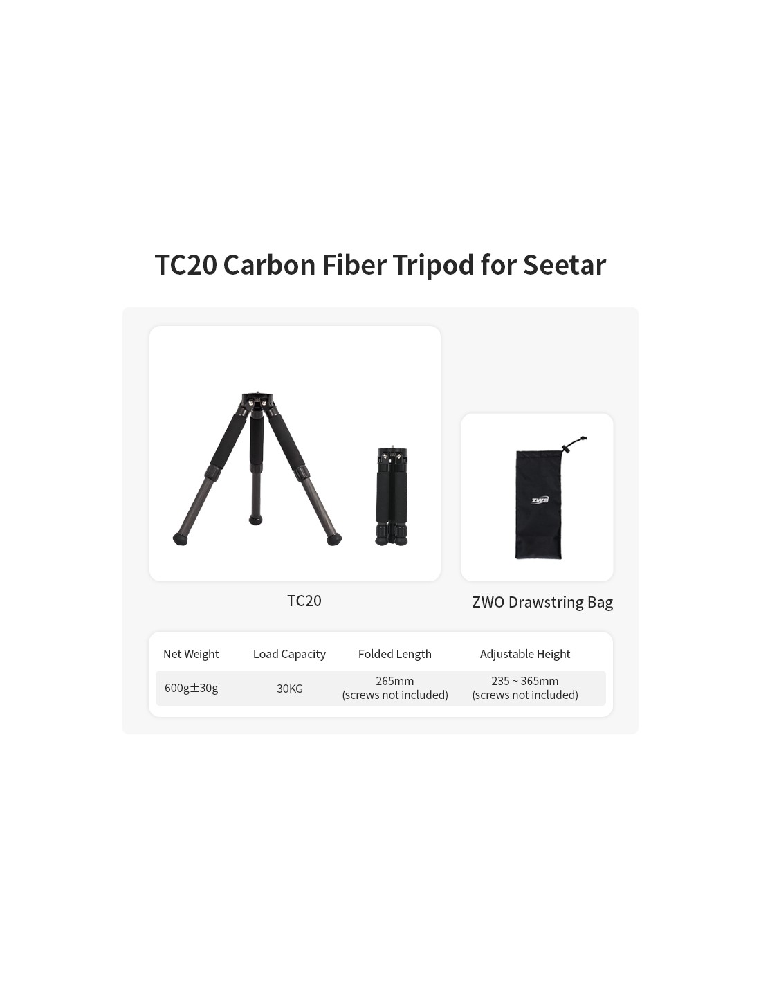  ZWO TC20 treppiiede in fibra di carbonio per Smart Telescope Seestar 
